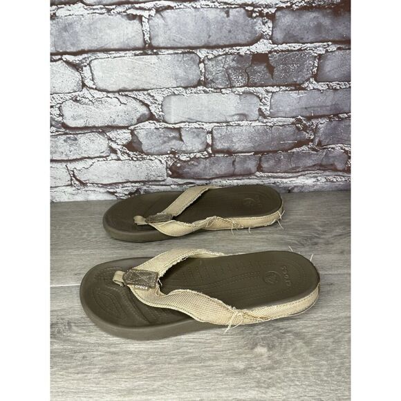 Crocs Dual Comfort Khaki Fabric Canvas Flip Flops Sandals Men’s Sz 10M US/43EU main image 4